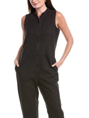 Eileen Fisher Jumpsuit Cotton Hemp Black Sz L Full Zip Sleeveless
